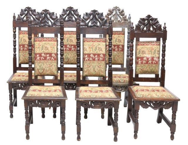 Appraisal: lot of Continental oak dining chairs th c carved foliate