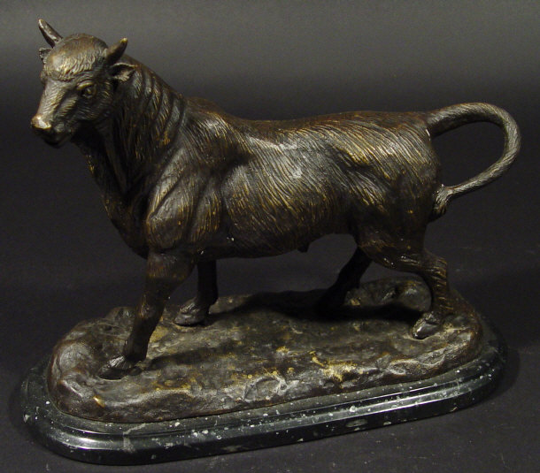 Appraisal: Bronze bull cast after a model by A L Barye