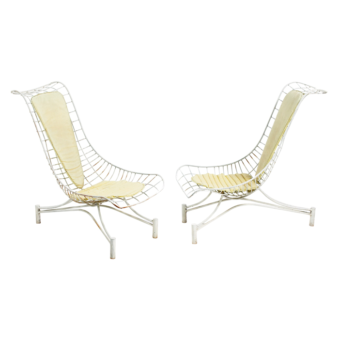 Appraisal: Vladimir Kagan Capricorn lounge chairs pair wire frames original vinyl