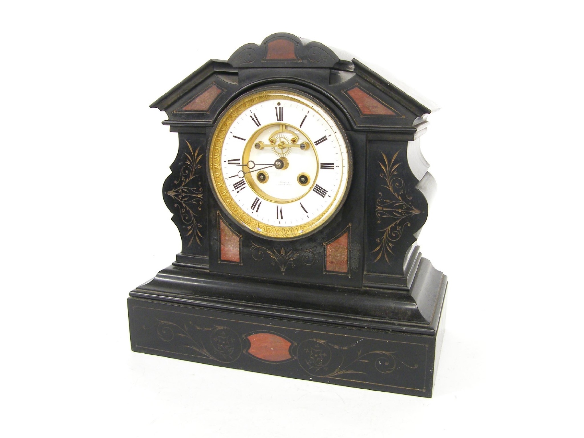 Appraisal: Black slate and rouge marble two train mantel clock the