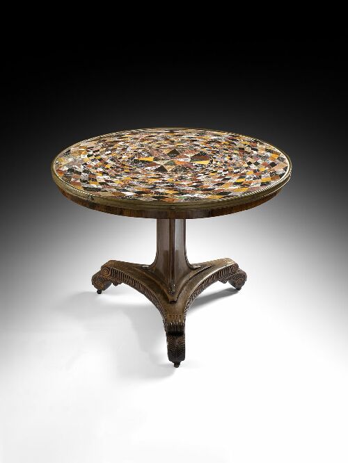 Appraisal: A Regency rosewood specimen marble and brass bound centre table