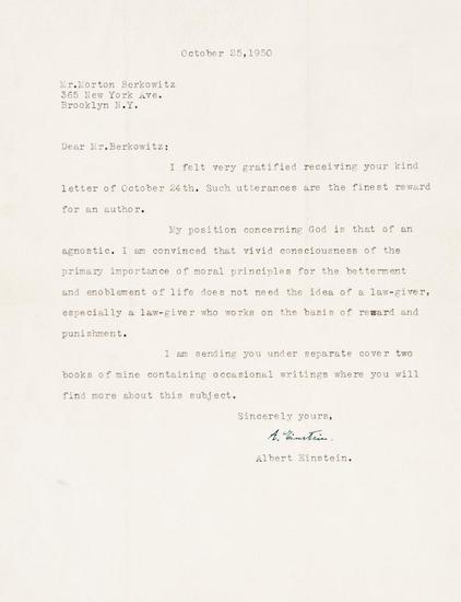 Appraisal: EINSTEIN Albert - Typed letter signed discussing his position on