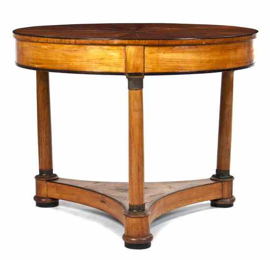 Appraisal: A Biedermeier Birch and Ebonized Center Table the circular top