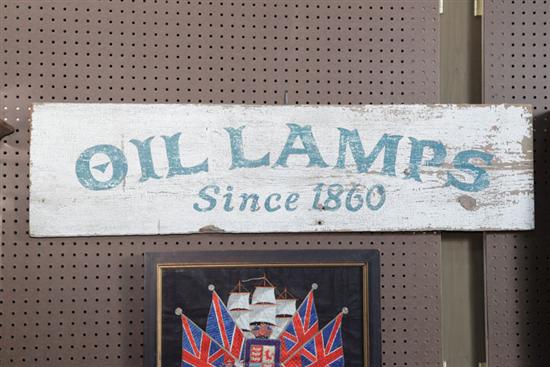 Appraisal: ADVERTISING SIGN Painted wood sign ''Oil Lamps Since '' In