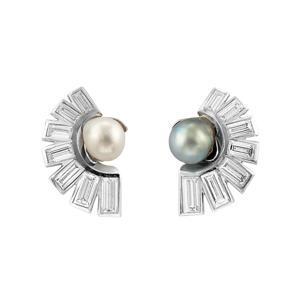 Appraisal: Pair of Platinum Gray and White Cultured Pearl and Diamond