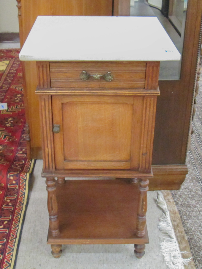 Appraisal: LOUIS XVI STYLE MARBLE-TOP OAK NIGHTSTAND Continental late th century