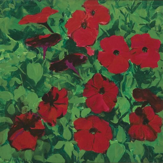 Appraisal: PETERSON JANE American - Red Petunias oil on canvas x