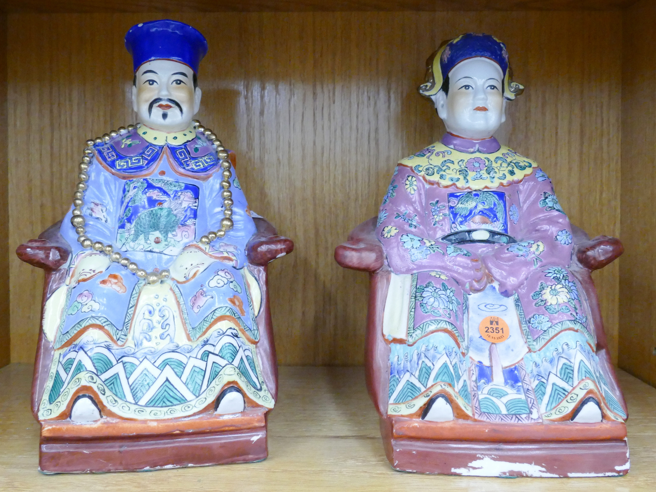 Appraisal: Pair Chinese Porcelain Emperor Empress Seated Figures- '' with some