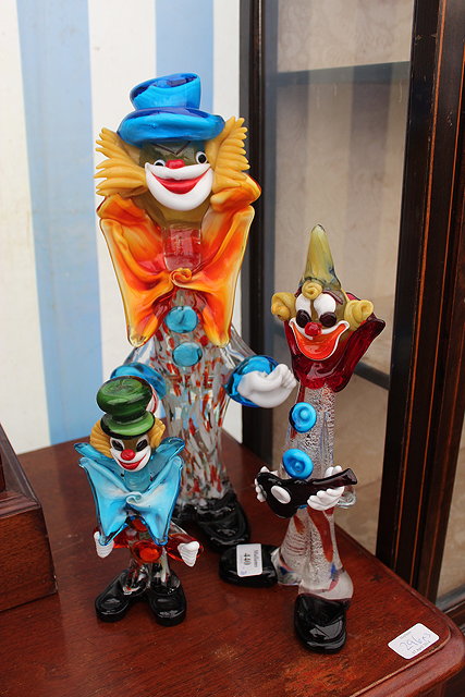 Appraisal: THREE MURANO GLASS CLOWNS largest cm in height