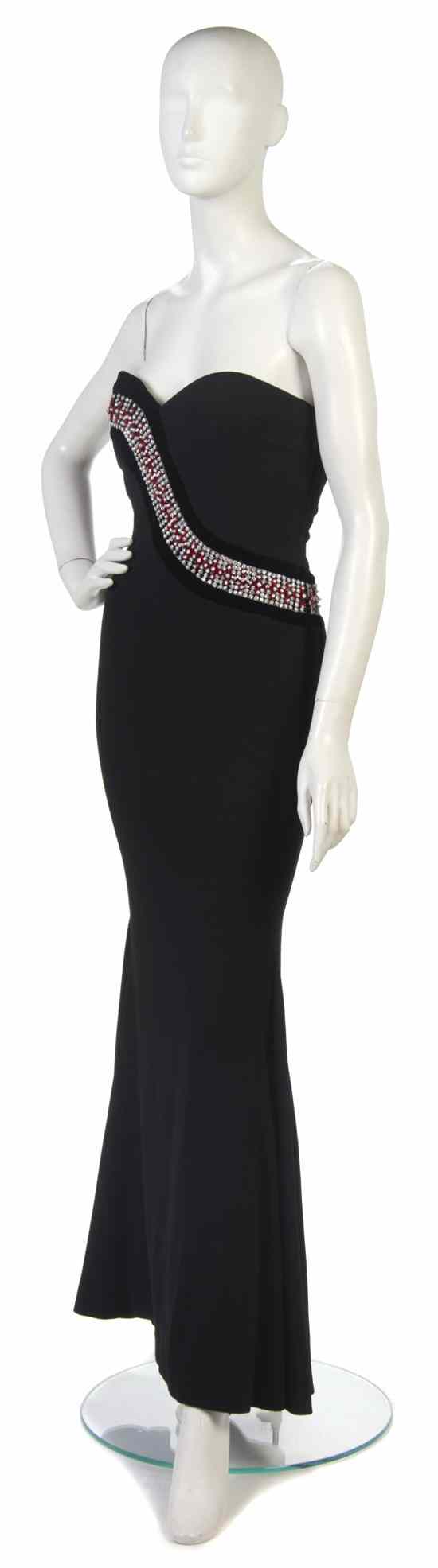 Appraisal: A Galanos Black Crepe Evening Gown with velvet and sequin