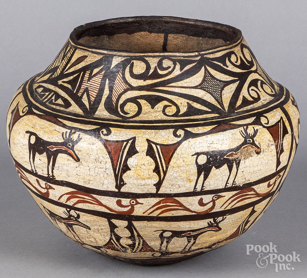 Appraisal: Zuni Indian pottery vessel Zuni Indian pottery vessel with a