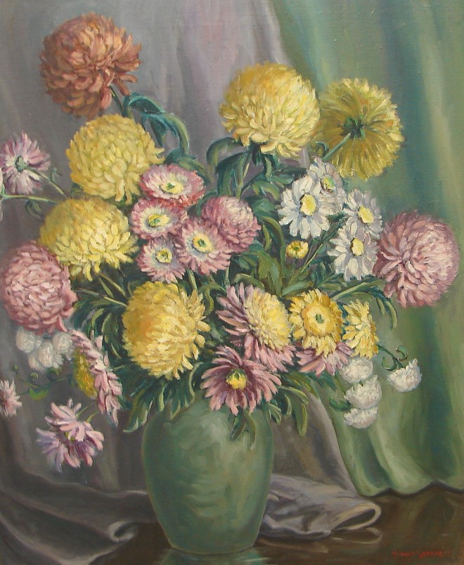 Appraisal: Mildred S Gehman Floral still life oil on canvas x