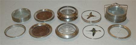 Appraisal: Miscellaneous Group of Sterling Silver Mounted Glass and Wood Coasters