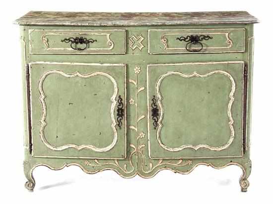 Appraisal: French Provincial carved and painted chest late th century rectangular