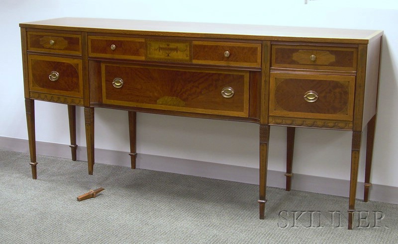 Appraisal: Lammert's Furniture George III Style Inlaid Satinwood Veneer Bowfront Sideboard