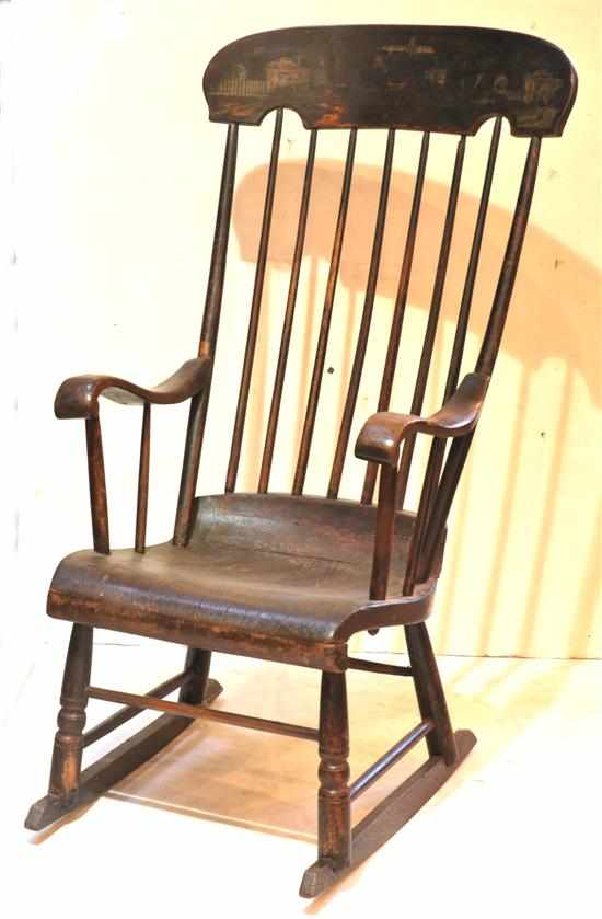 Appraisal: An early th century Boston rocking chair The shaped rectangular