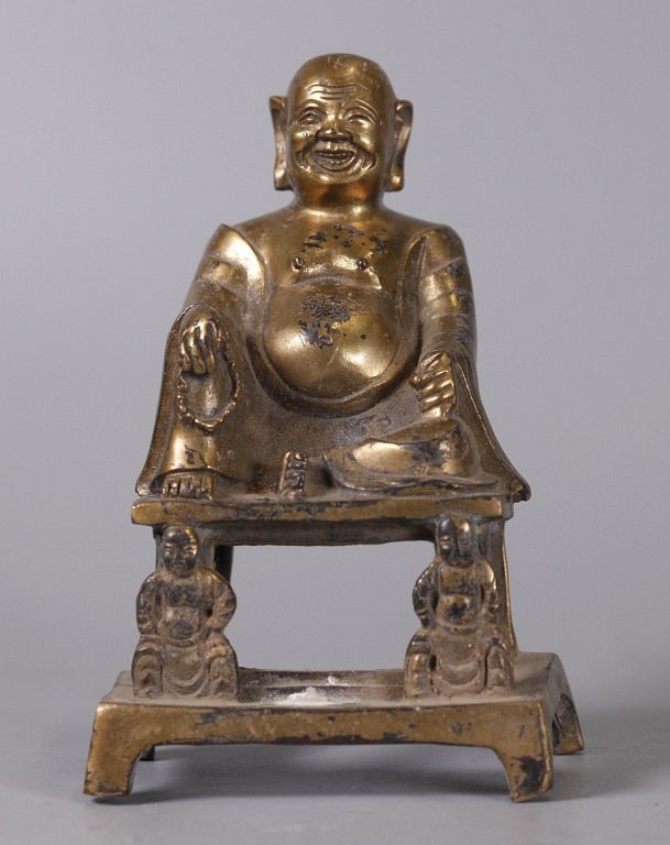 Appraisal: Chinese bronze hotai Buddha in H x in L Notice