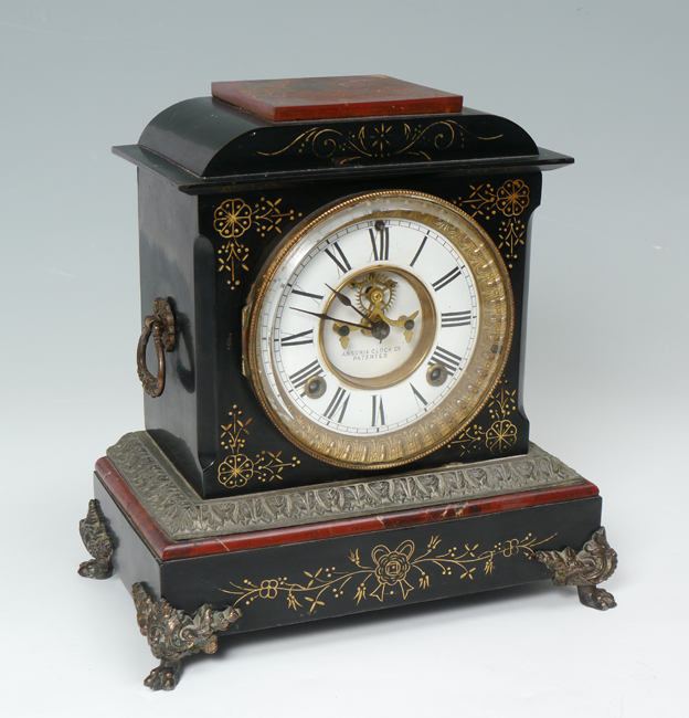 Appraisal: ANSONIA MANTLE CLOCK Faux slate and marble metal case with