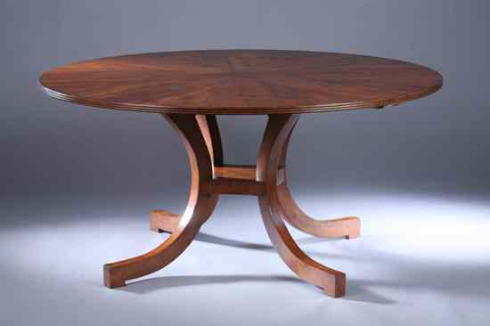 Appraisal: CONTEMPORARY YEW WOOD DINING TABLE Custom made Round top four