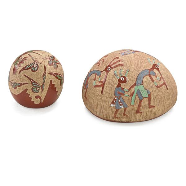 Appraisal: SANTA CLARA PUEBLO POTTERY Two pieces one polychrome sgraffito seed