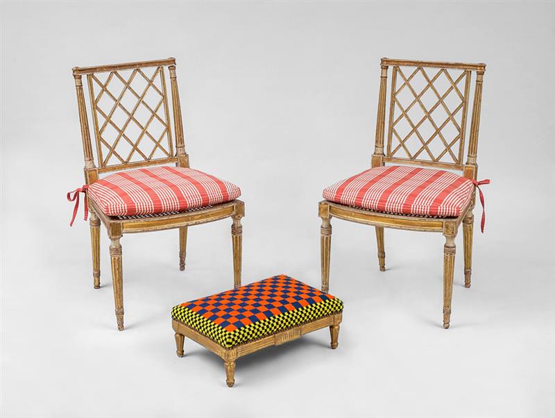 Appraisal: Pair of Louis XVI Style Painted and Parcel-Gilt Side Chairs