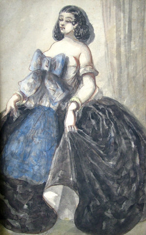 Appraisal: Constantin Guys - - Portrait of a lady standing full-length