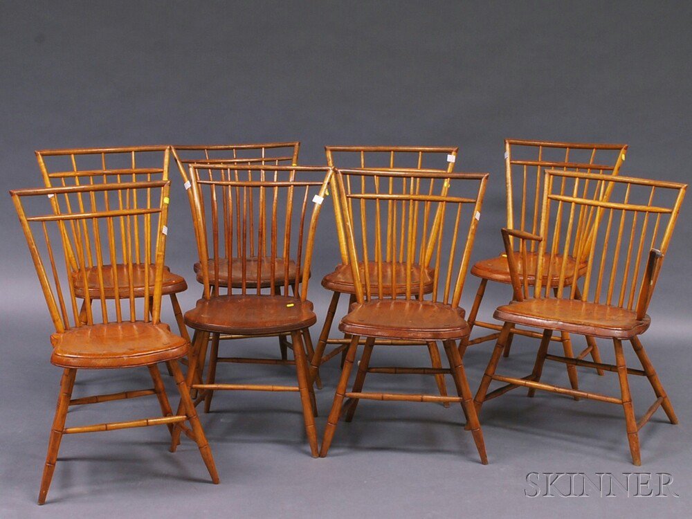 Appraisal: Assembled Set of Eight Bamboo-turned Birdcage Windsor Chairs America early