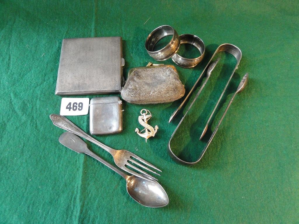 Appraisal: A small quantity of silver including two sugar tongs teaspoon