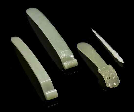 Appraisal: A Group of Three Jade Hairpins of pale celadon tones