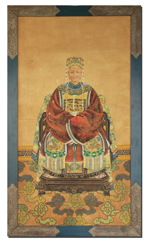 Appraisal: ORIENTAL ANCESTRAL PAINTING Depicts a Seated Female of Nobility Perched