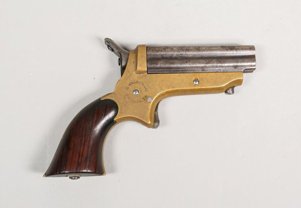 Appraisal: C Sharps caliber four barrel pepperbox derringer walnut grip brass