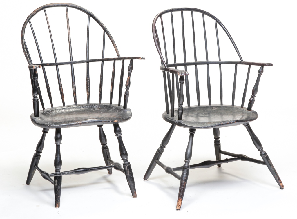 Appraisal: TWO AMERICAN SACK BACK WINDSOR ARMCHAIRS Ca mixed woods Spindle