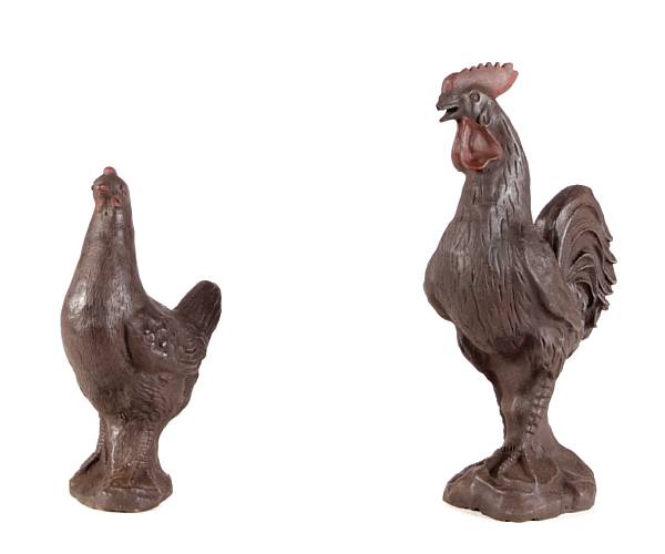 Appraisal: A pair of paint decorated cast iron models of chickens