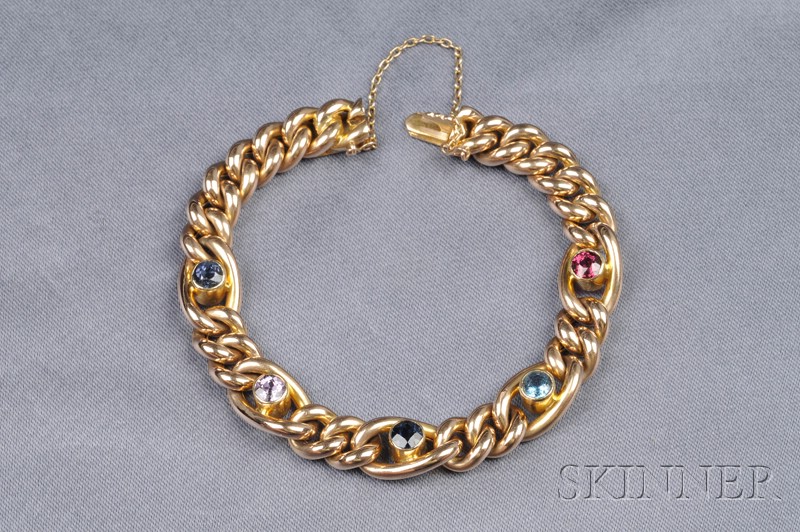 Appraisal: kt Gold Gem-set Bracelet of fancy links bezel-set with various