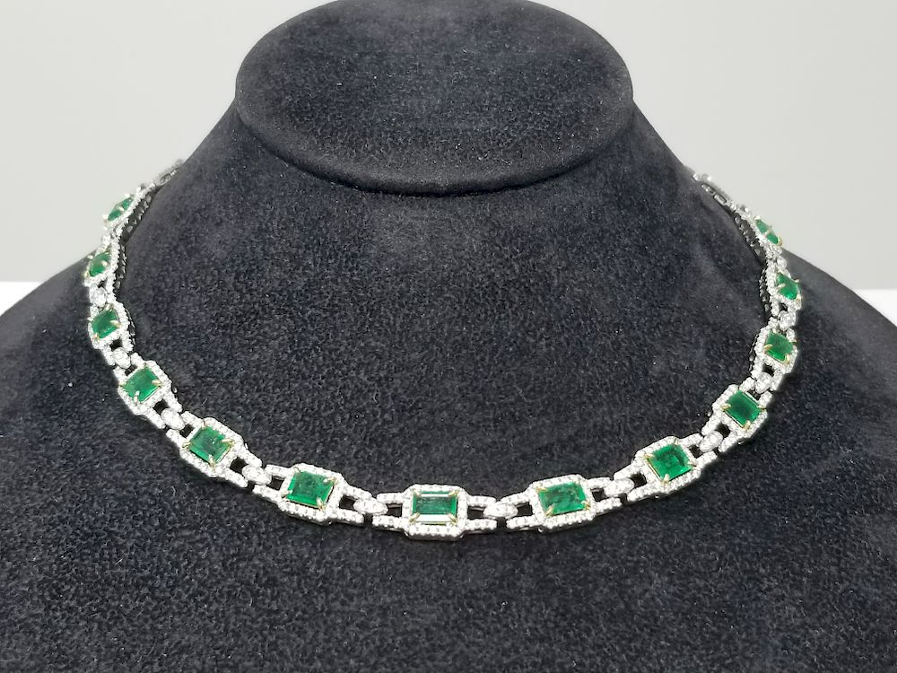 Appraisal: K White Gold Emerald Diamond Necklace K White Gold Emerald