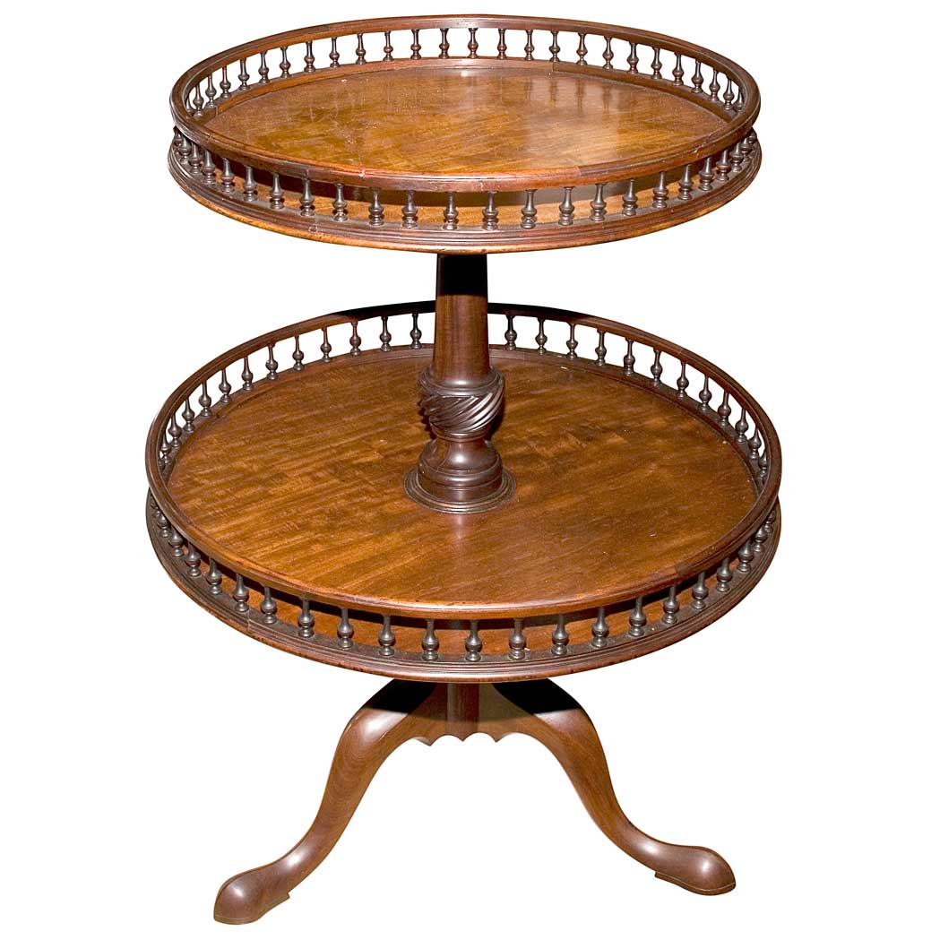 Appraisal: George II Mahogany Two-Tier Dumbwaiter Each circular tier with pierced