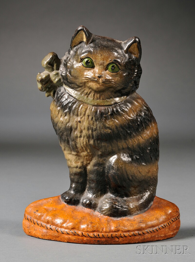 Appraisal: Polychrome-painted Cast Iron Cat Doorstop America early th century depicting