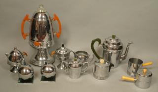 Appraisal: pc Chrome Art Deco Tableware Many with bakelit pc Chrome