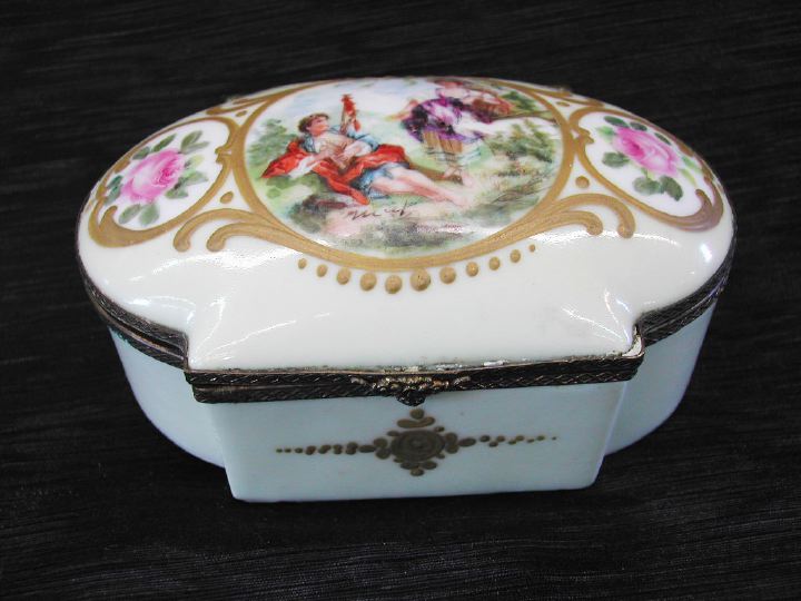 Appraisal: French Gilt-Brass-Mounted Polychromed Porcelain Table Box first quarter th century