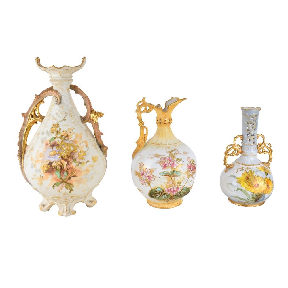 Appraisal: Three Teplitz Porcelains Three Art Nouveau Teplitz Porcelains Includes handled