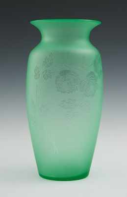 Appraisal: An Art Deco Steuben Etched Emerald Green Uranium Glass Vase