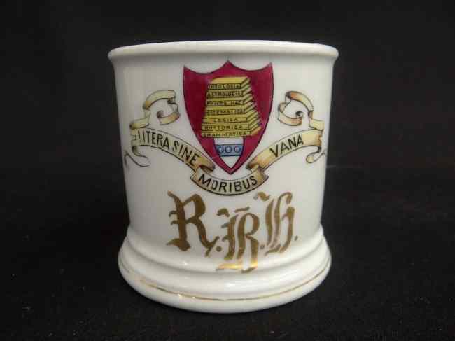 Appraisal: Painted shaving mug ''Litera Sine Moribus Vana''