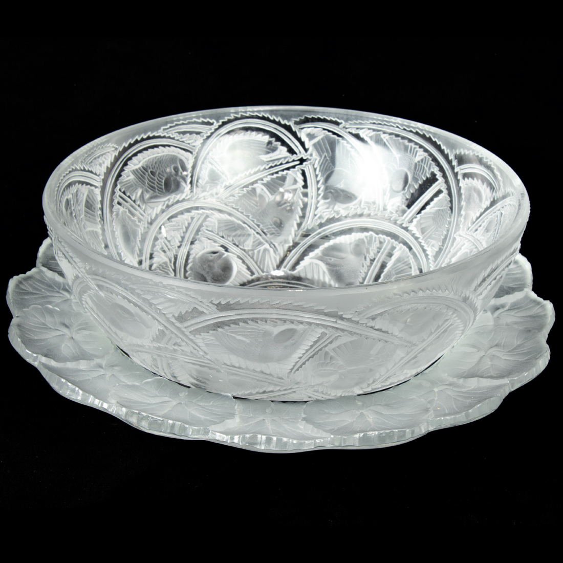 Appraisal: LOT OF LALIQUE FROSTED AND CLEAR GLASS PINSONS AND HONFLEUR