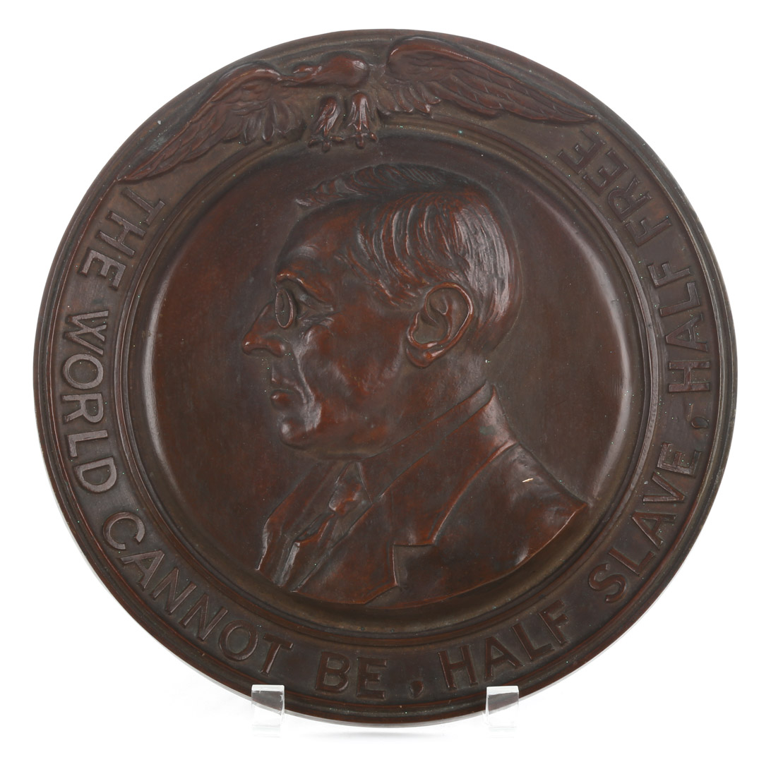 Appraisal: Woodrow Wilson bronze plaque circa s tondo with profile relief