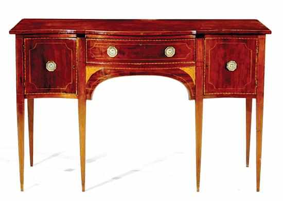 Appraisal: George III style inlaid mahogany serpentine sideboard mid th century