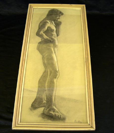 Appraisal: American School Mid- th Century Partially Nude Standing Male charcoal