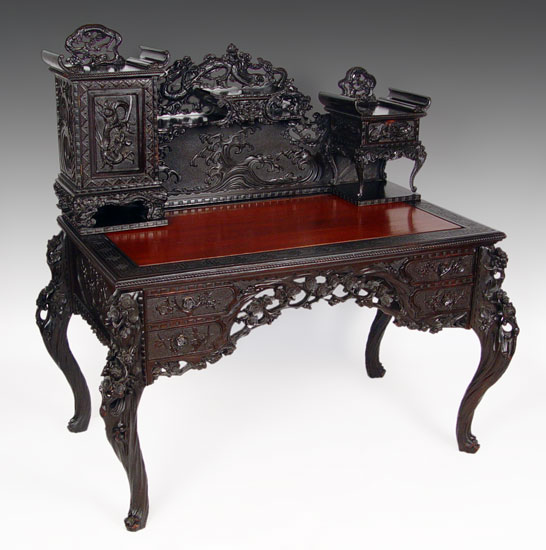 Appraisal: CHINESE EBONIZED CARVED HARDWOOD DESK Turn of the last century