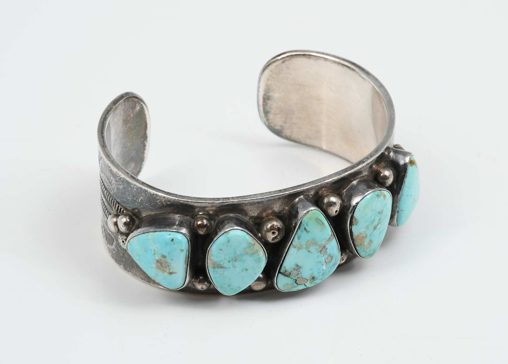 Appraisal: SIGNED NATIVE AMERICAN TURQUOISE STERLING CUFF BRACELET pieces of irregularly