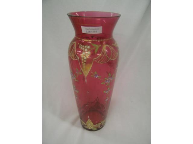 Appraisal: Victorian Cranberry Art Glass Vase enameled floral gold trim