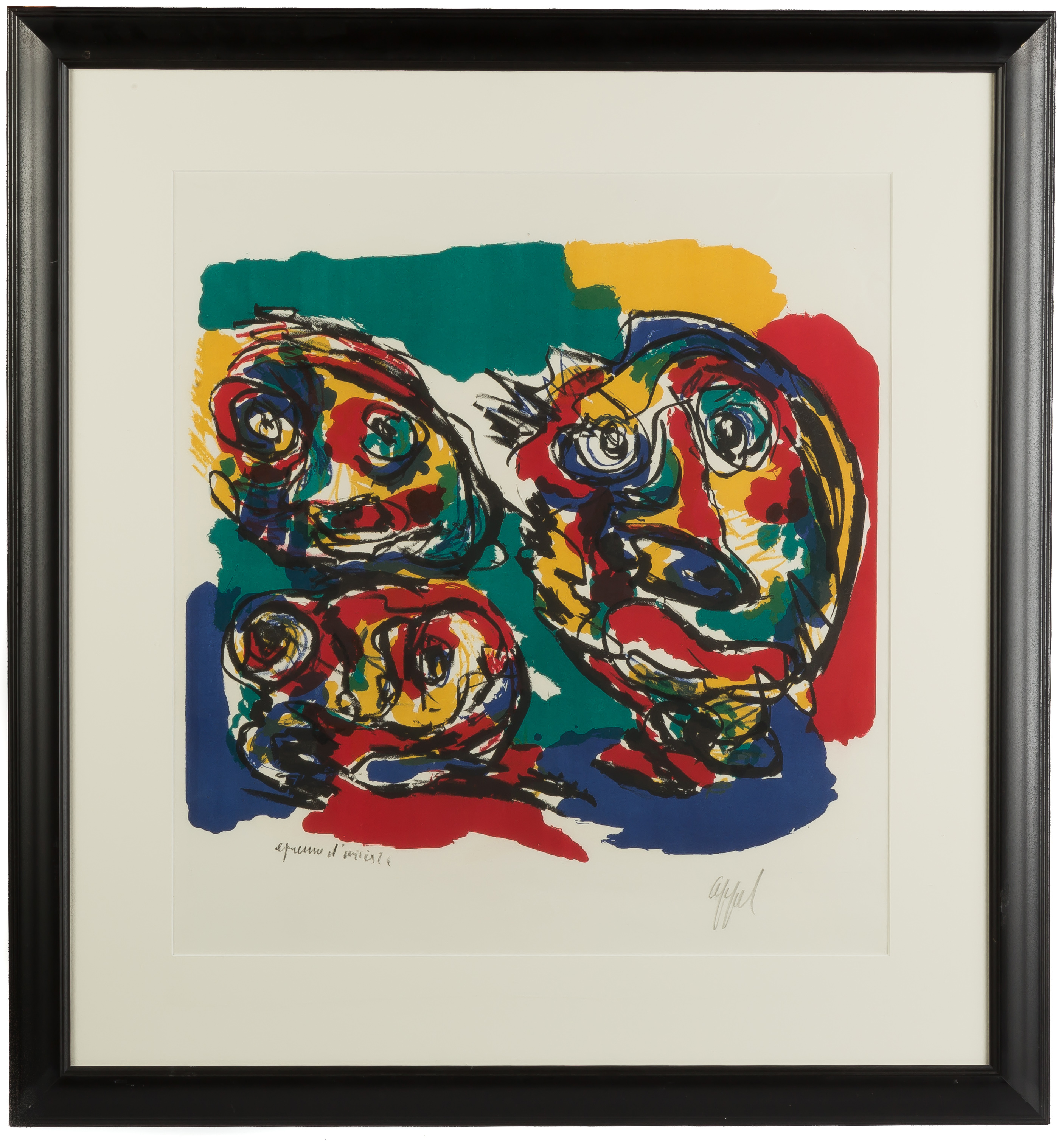 Appraisal: Karel Appel Dutch - Abstract of Faces Signed in pencil